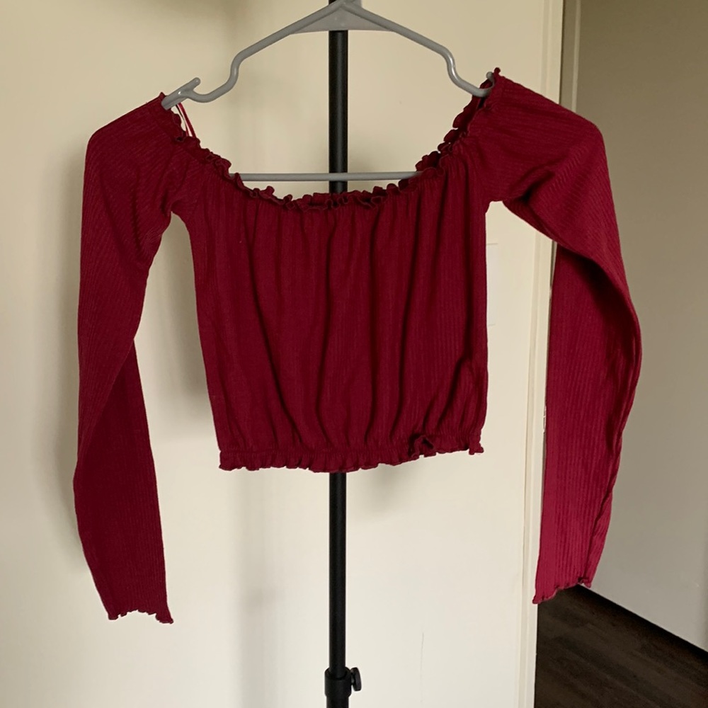 Burgundy Off The Shoulder Crop Top